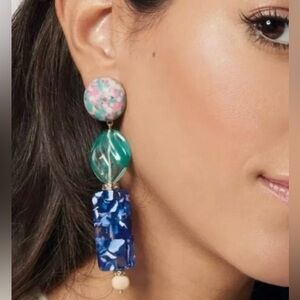 Lele Sadoughi Stacked Stone Earrings/ Ocean Blue